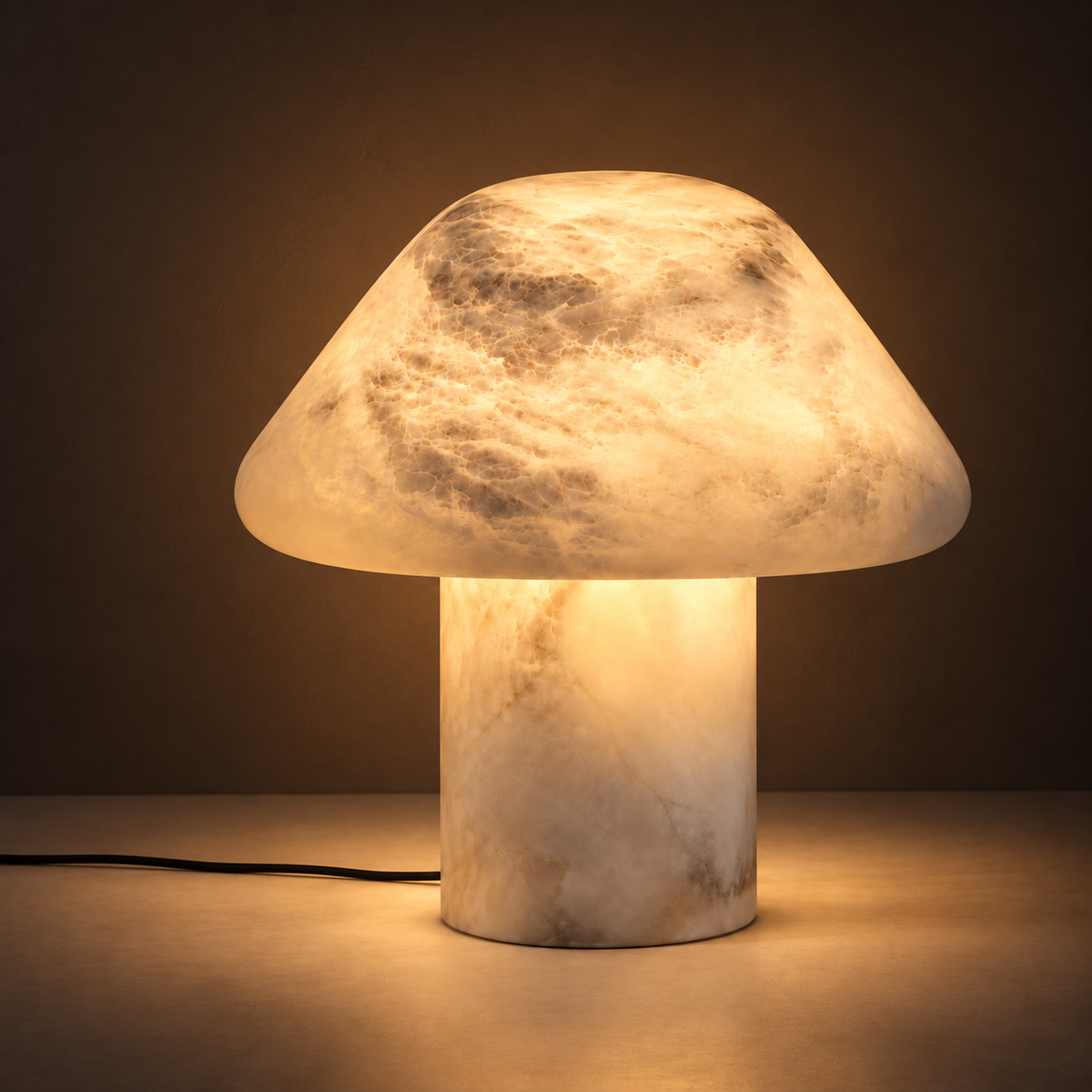 Bianca Alabaster Bell Table Lamp, night photo