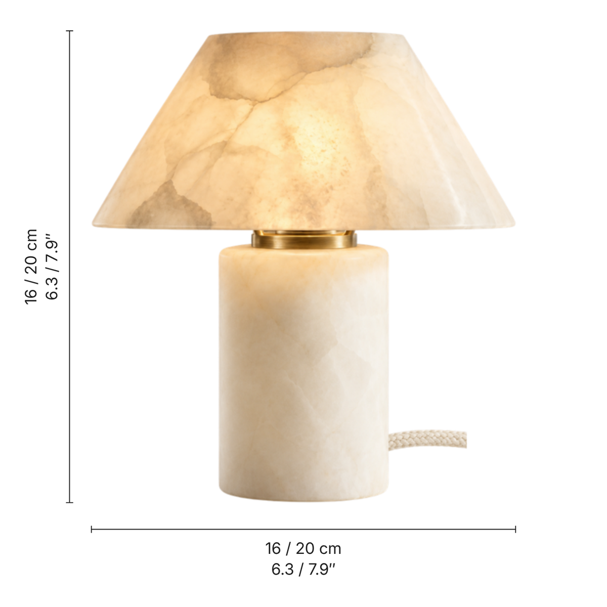 Clara Alabaster Cone Table Lamp, dimensions