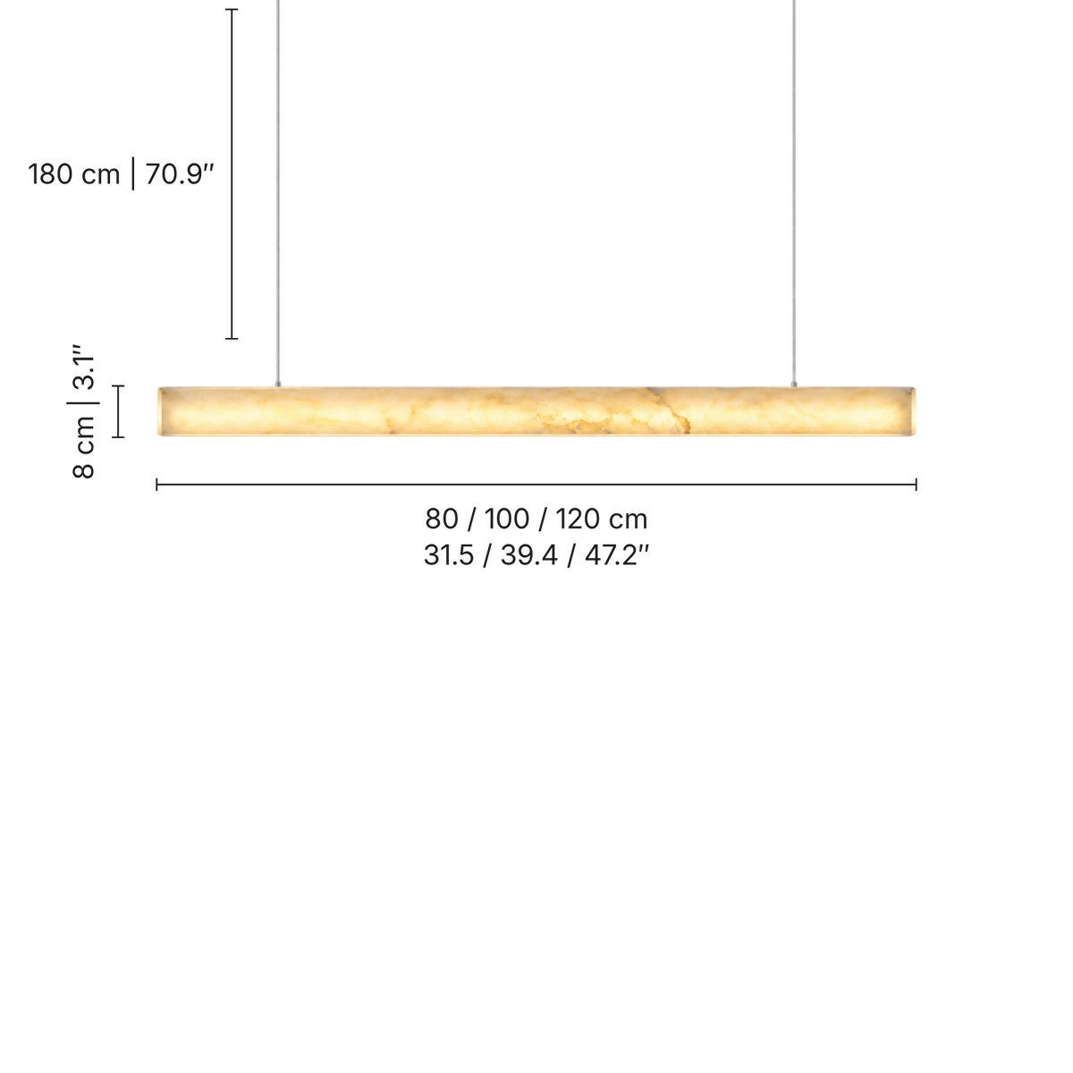 Duna Alabaster Bar Pendant Light, dimensions