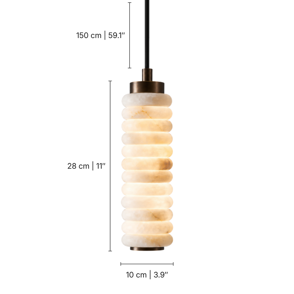 Dorica Alabaster Column Pendant Light, dimensions