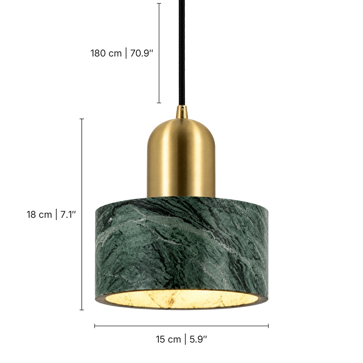 Milo Marble Drum Pendant Light, Green, dimensions