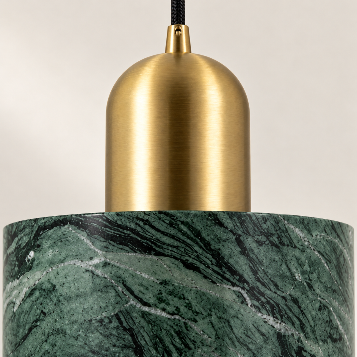 Milo Marble Drum Pendant Light, green marble, studio photo