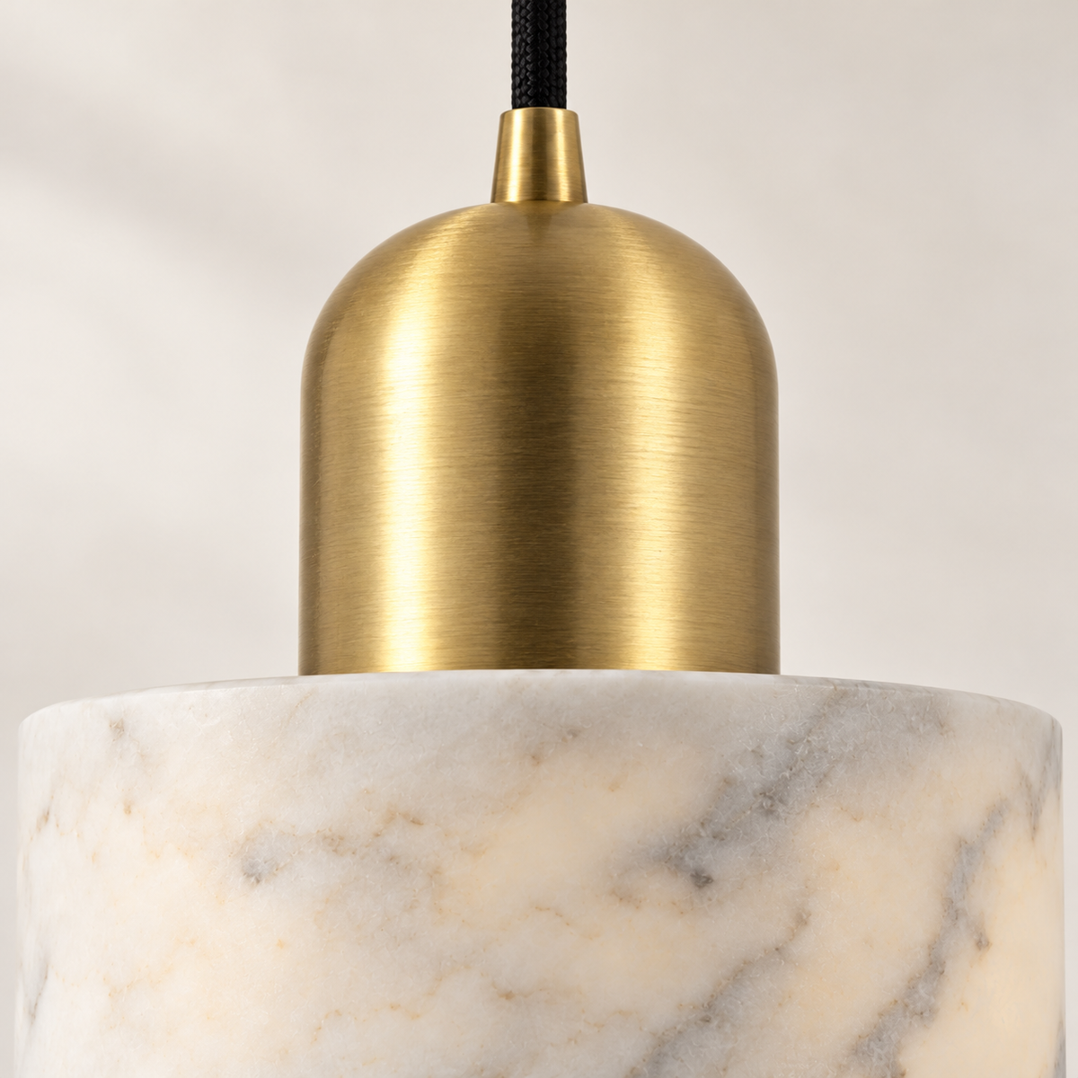 Milo Marble Drum Pendant Light, white marble, studio photo