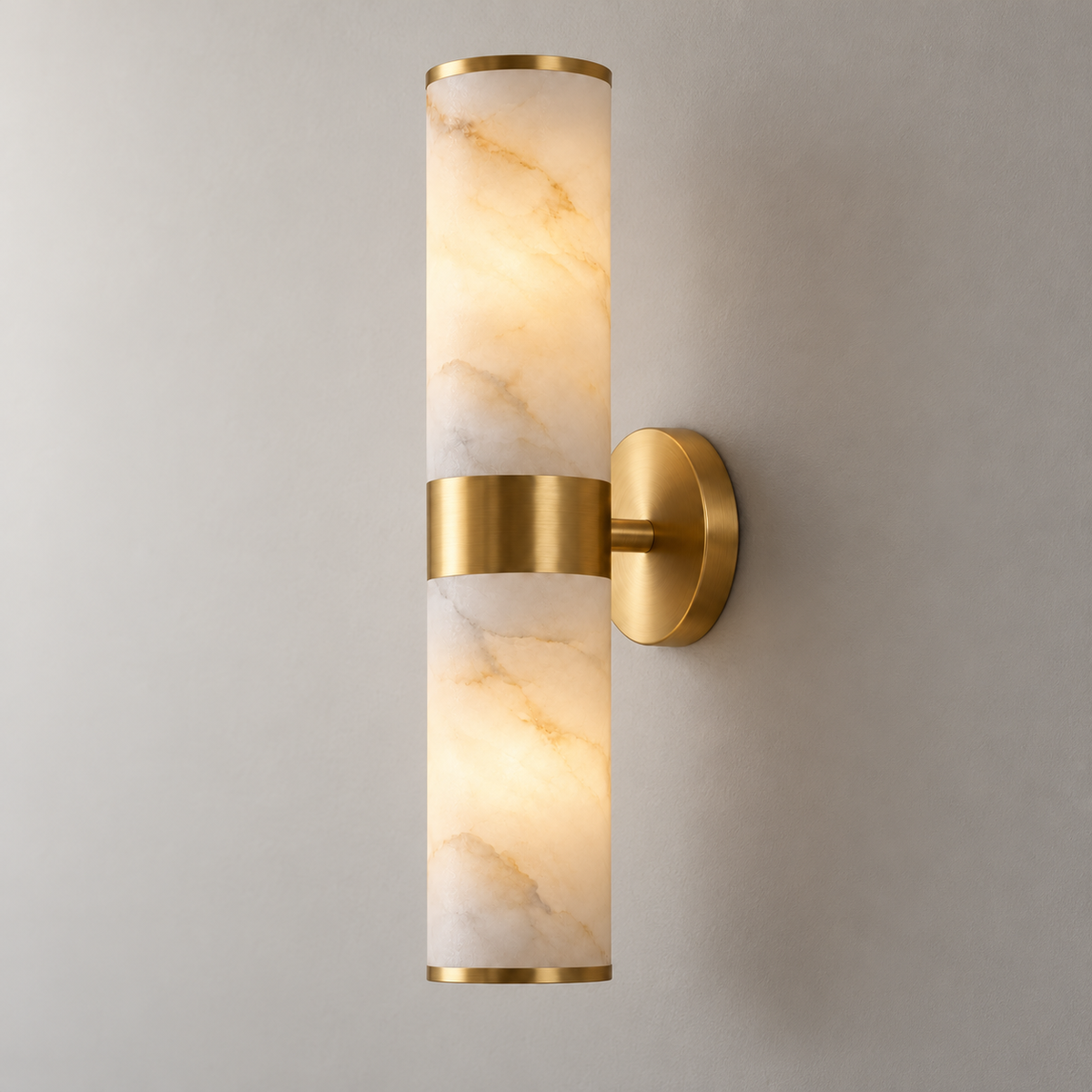 Sirio Alabaster Cylinder Wall Light, studio photo