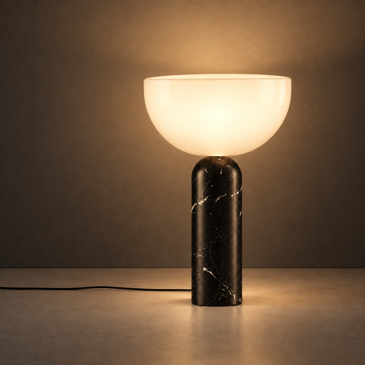 Serena Marble Dome Table Lamp, night photo