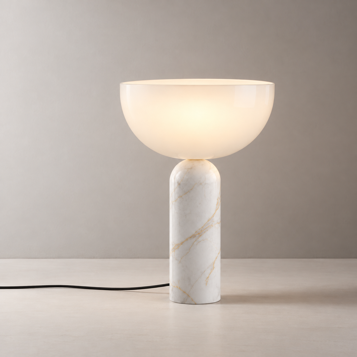 Serena Marble Dome Table Lamp, white marble, studio photo