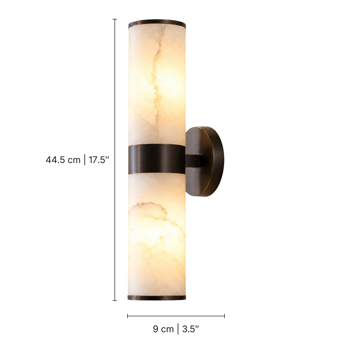Sirio Alabaster Cylinder Wall Light, Black, dimensions